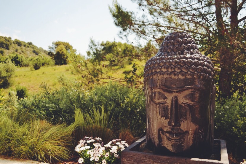 Buddha fountain in the gardens at Shanti-Som