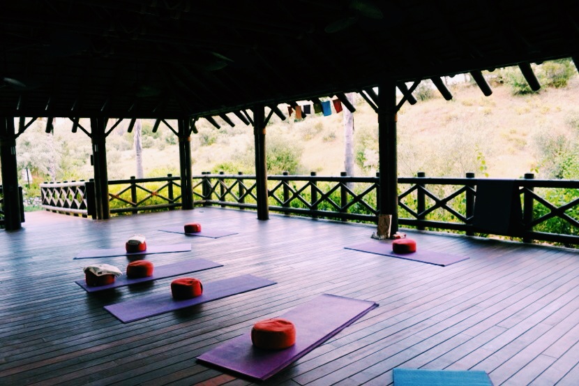 Inside the outdoor Yoga Pavilion at Shanti-Som